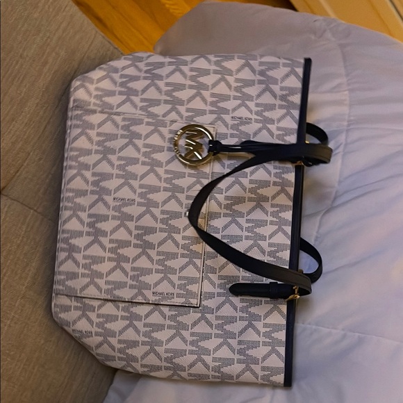 Michael Kors Blue and White Geometric Tote Bag - Picture 1 of 2